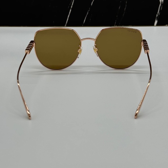 NEW GG1435SA 002 GUCCI GOLD BROWN GEOMETRIC WOMEN GUCCI SUNGLASSES - Picture 8 of 12